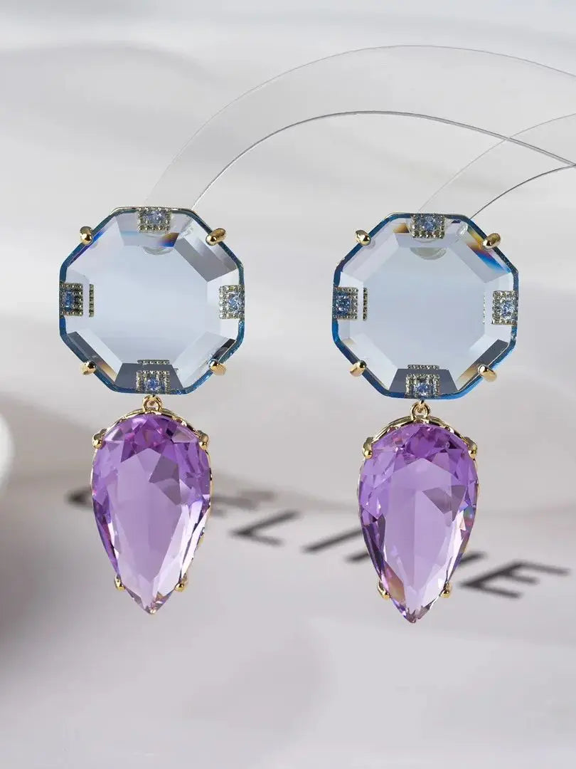 Bilincolor Fashionable and Fresh Geometric Colored Zircon Light Luxury Style Earrings For Women