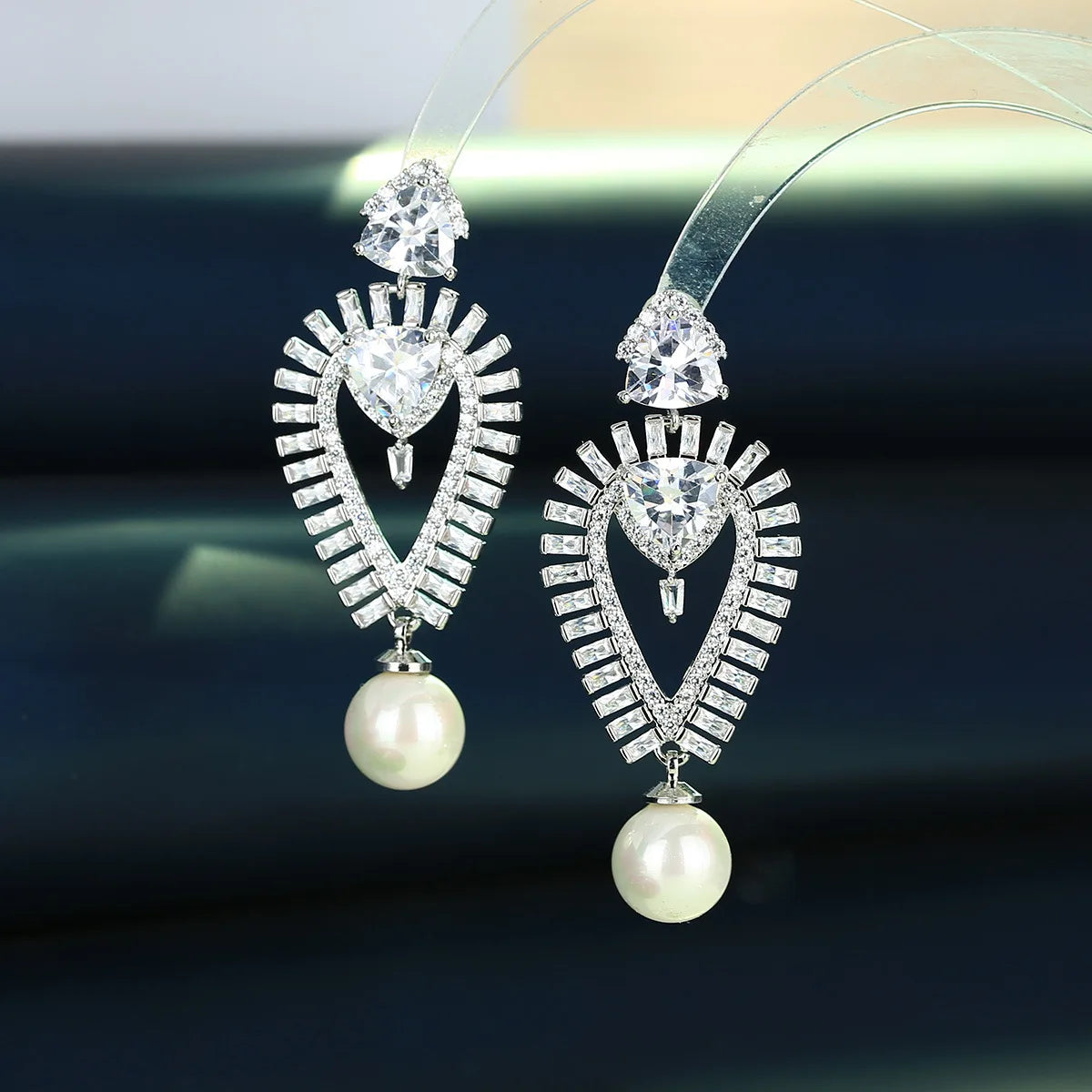 Bilincolor Light Luxury   Micro-set Zircon Pearl Earrings for Women