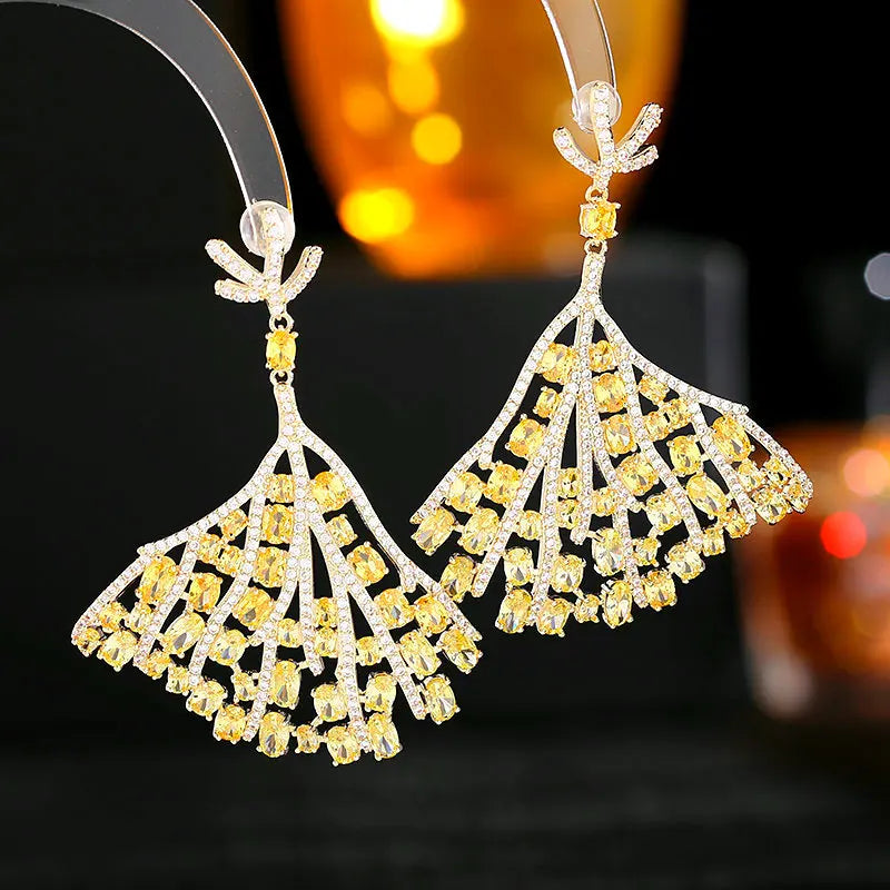 Bilincolor Light Luxury High-class Banquet Dress Fan-shaped Small Skirt Temperament Earringsfor Party or Wedding