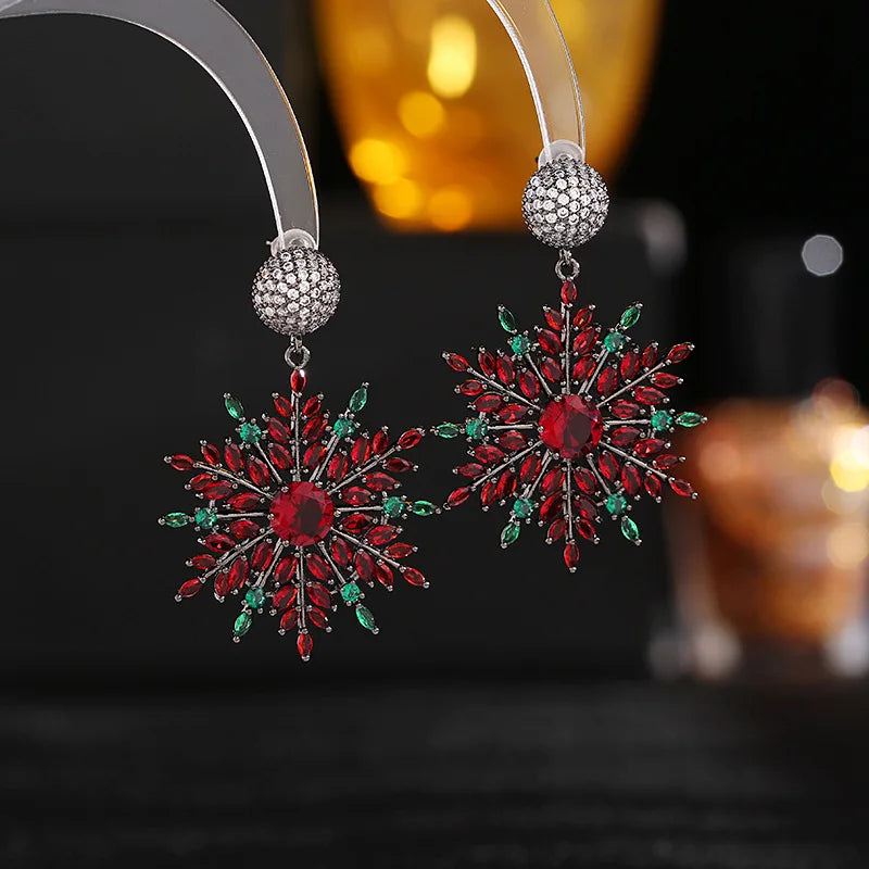 Bilincolor Luxurious High-grade Zircon Inlaid Christmas Snowflake Earrings  for Wedding or Party