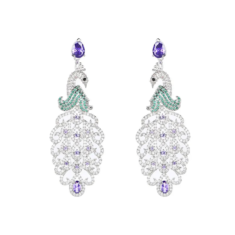 Bilincolor Luxury  Zircon Peacock Earrings for Wedding or Party