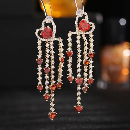 Bilincolor Luxury Zircon Inlaid Long Decorative Face Shaped Love Tassel Earrings for Chrismas’ Gift