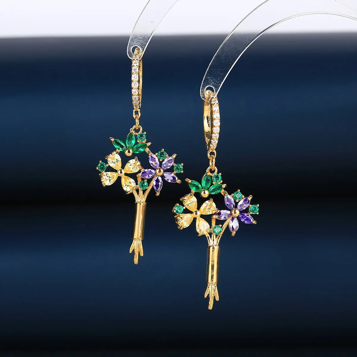 Luxury Zircon Delicate Yellow Blue Flower Earrings For Women or Girls  Chrismas' Gift