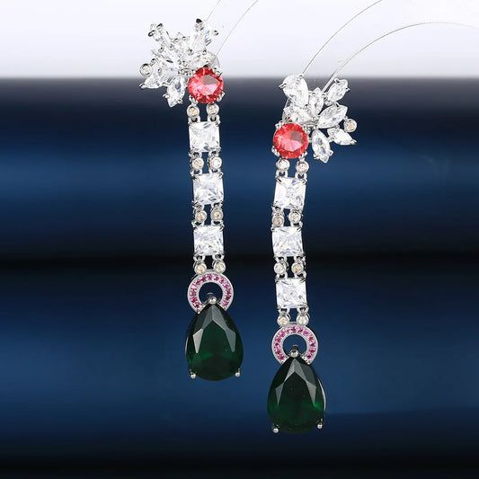 Luxury and Fashionable  Zircon Personalized Flower Shaped Water Drop Earrings For Women or Girls'  Christmas Gift