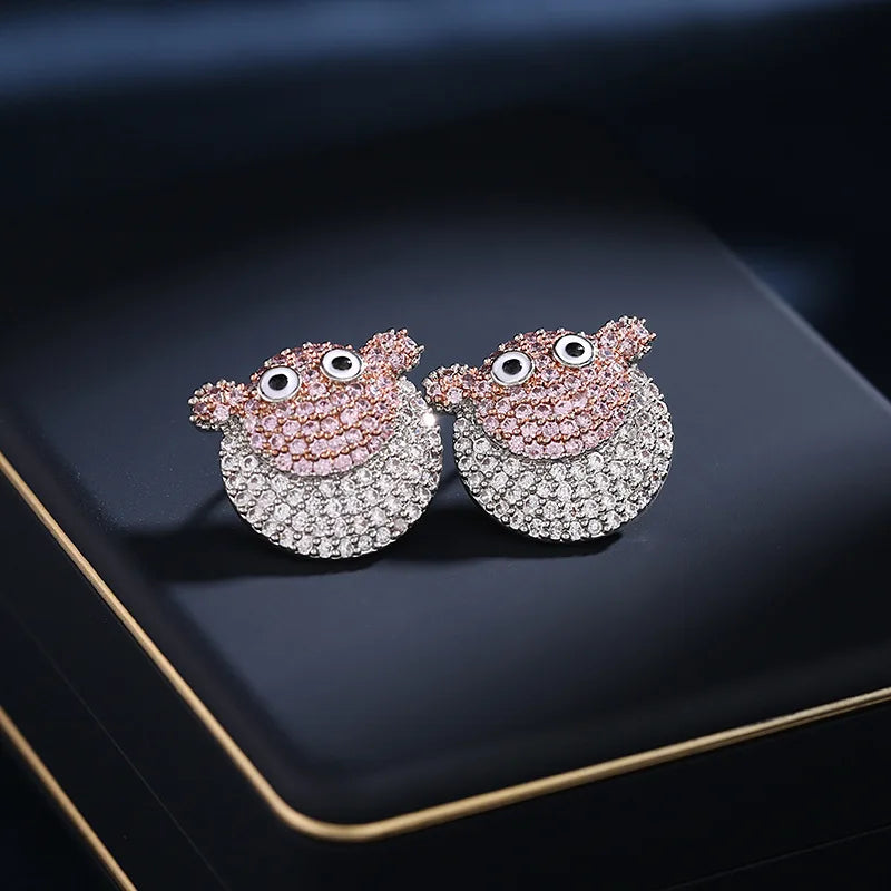 Bilincolor Fresh and Lovely Cartoon Animal Zircon Inlaid Small Sheep Earrings for  Girls’Gift