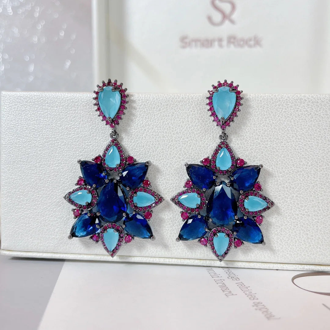 Bilincolor Fashionable and Elegant Star Style Light Luxury Colorful Zirconia Flower Earrings For Women