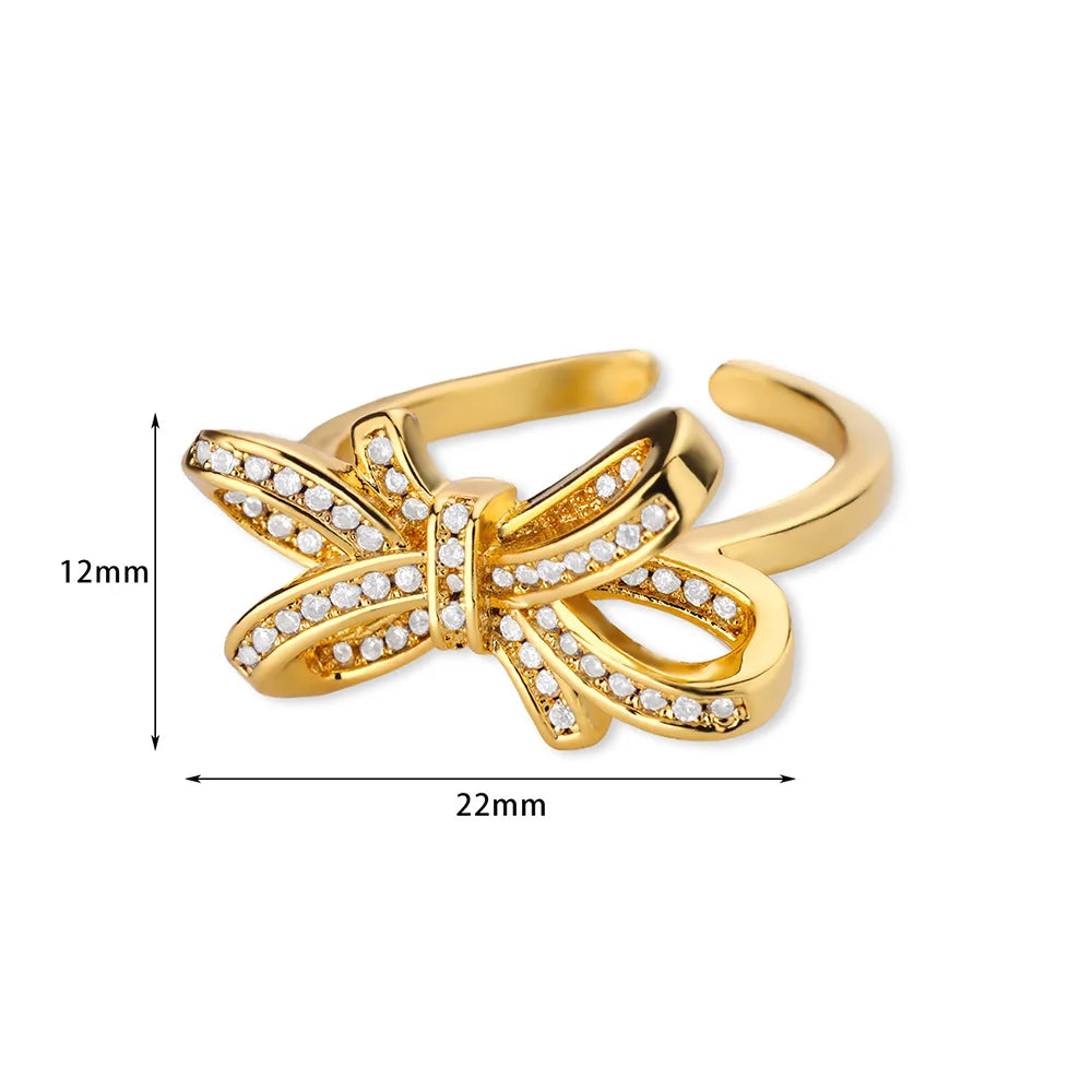 Luxury Design Bow-knot Rings for Women Waterproof Stainless Steel Ring Vintage Zircon Aesthetic Jewelry Finger Accessories mujer