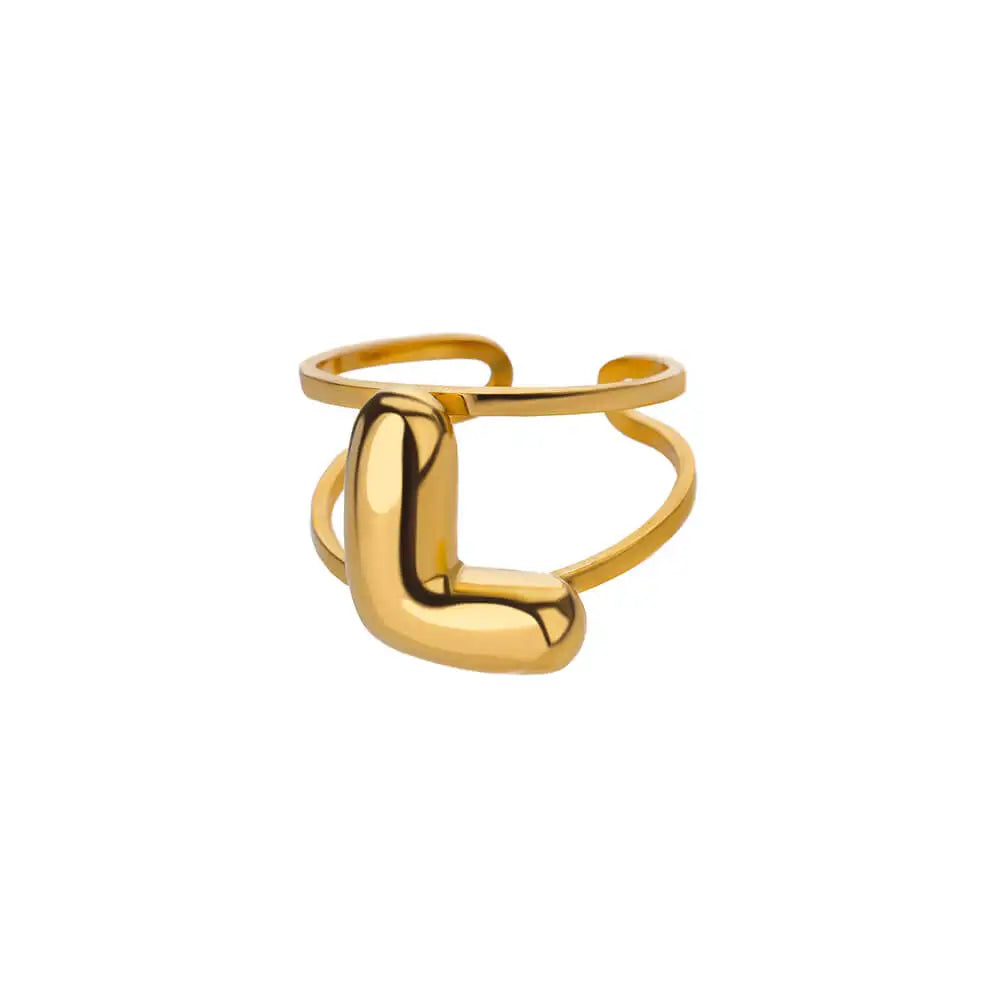 Initials Rings for Women Gold Color Stainless Steel Ring 2024 Trend Opening Couple Band Alphabet Letter Jewelry anillos mujer