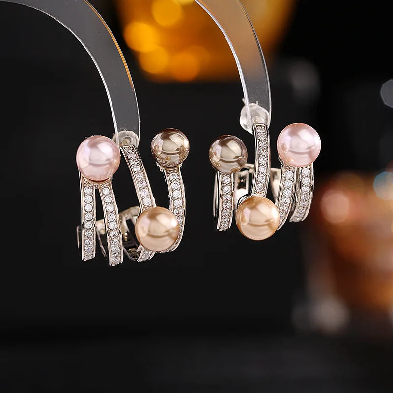 Bilincolor Luxurious  Multilayer Half Circle Pearl Earrings for Wedding or Party