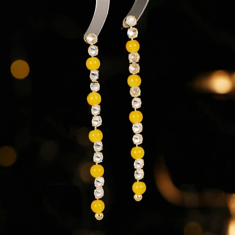 Bilincolor Korean Version Zircon Bead Chain Long Earrings for Wedding or Party