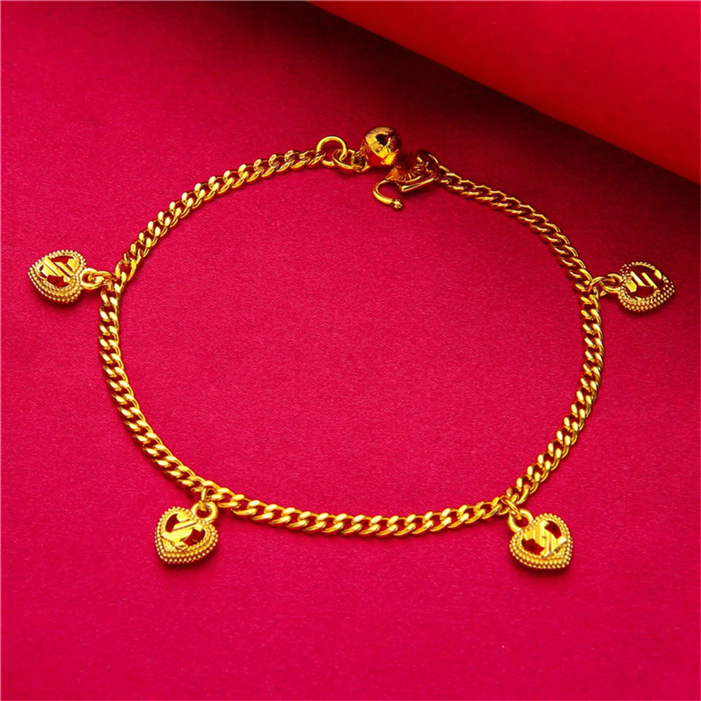 Yellow Gold Color Charm Bracelets For Women Multi Hearts Keys Stars Chain Bracelet Wristband Pulsera Femme Trendy Jewelry Gifts