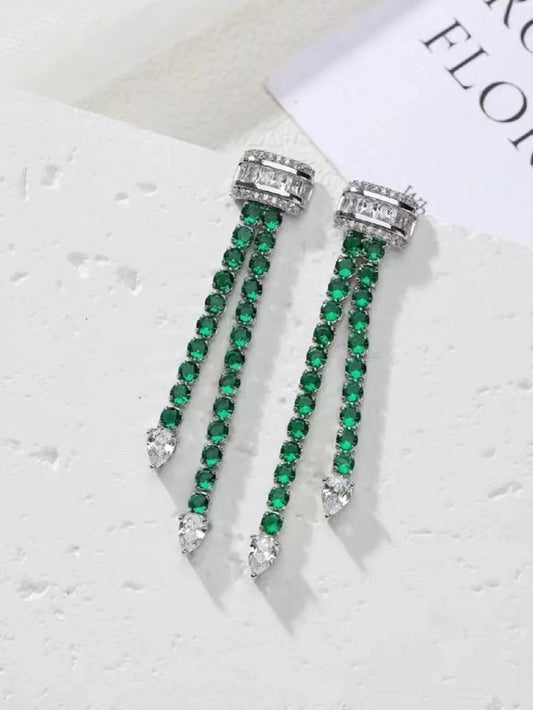 Bilincolor Light luxury High-end Zircon Tassel Y-shaped Necklace and Earrings for Women