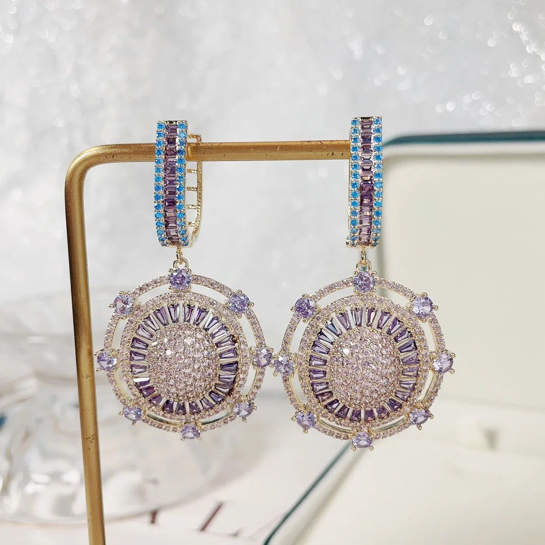 Bilincolor Light Luxury Mixed Set Colorful Zircon Flower Earrings for Women