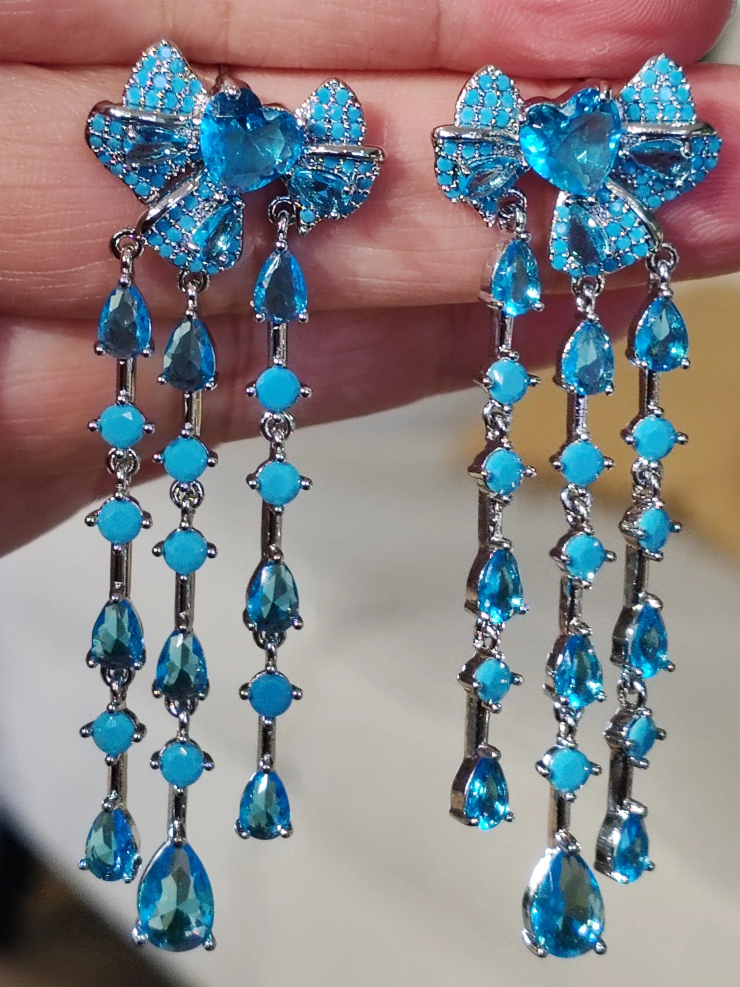 Bilincolor Bow Heart Zircon Tassel Earrings