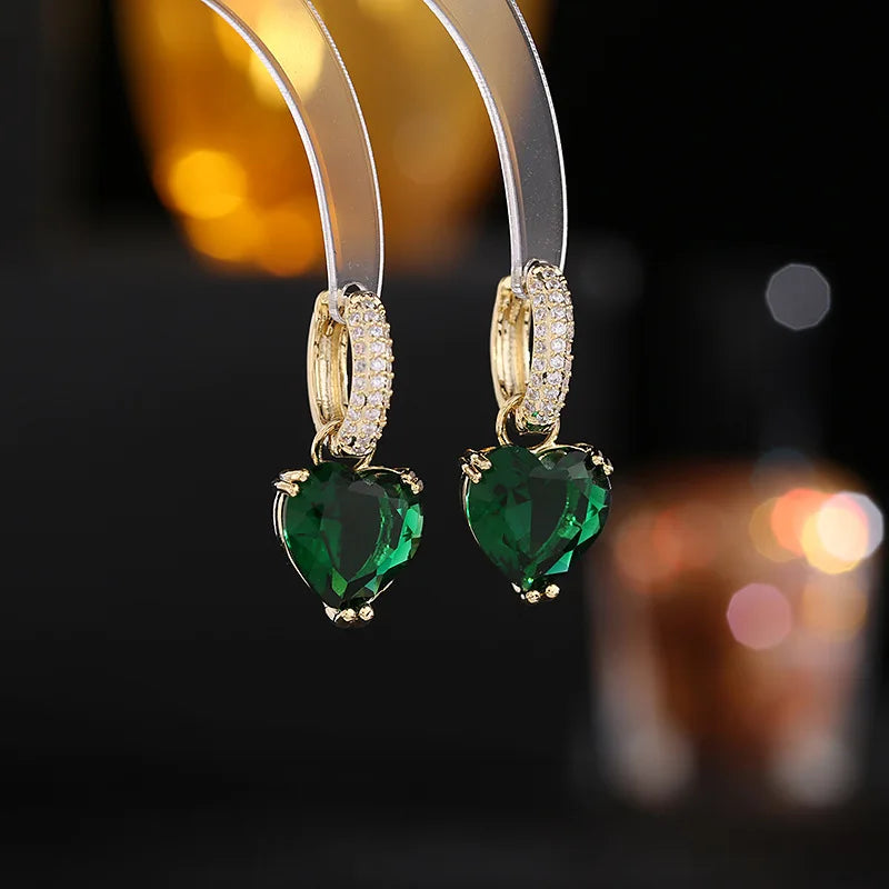 Bilincolor Light Luxury  Zircon Heart Shaped Ear Buckle Earrings  for Wedding or Party