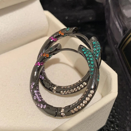 Luxury Fashion Rainbow Zircon Hoop Earrings for Women for Gifts