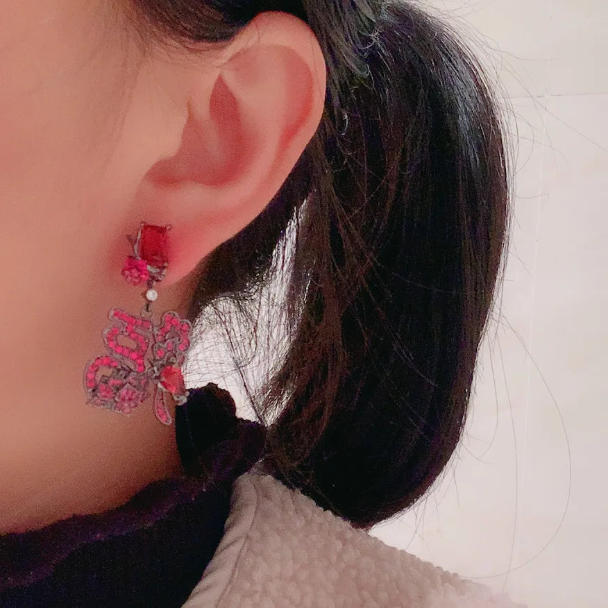 Bilincolor New Year's Lucky Chinese Style Element Plum Blossom  Character Earrings for Wedding or Party