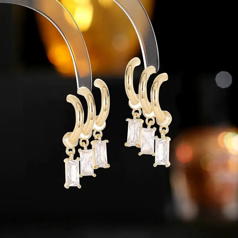 Bilincolor Luxury  Three Hole Effect Tassel Square Zircon Studs for Wedding or Party