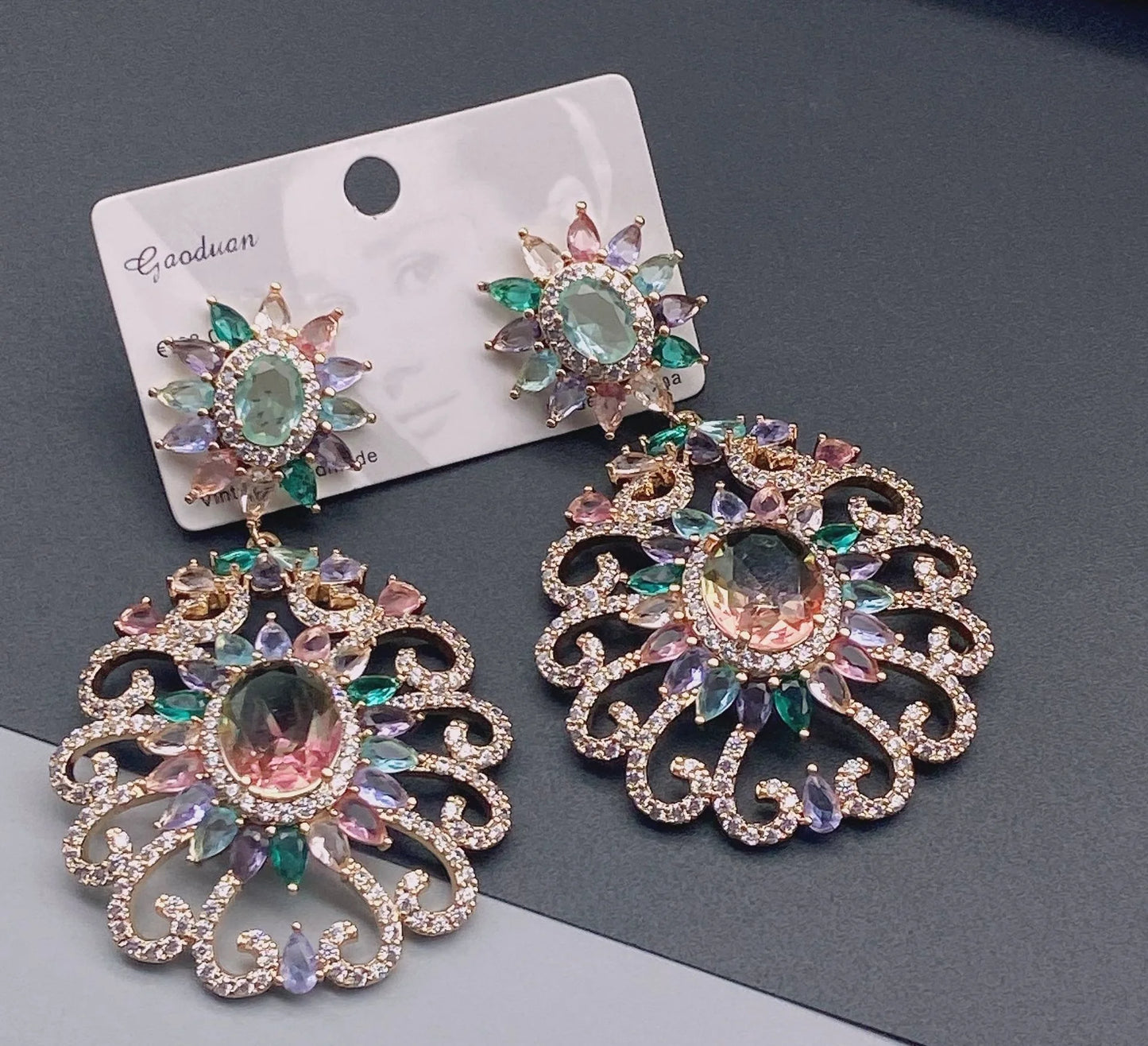 Bilincolor Heavy Industry Micro Inlaid Zircon Flower Earrings For Women