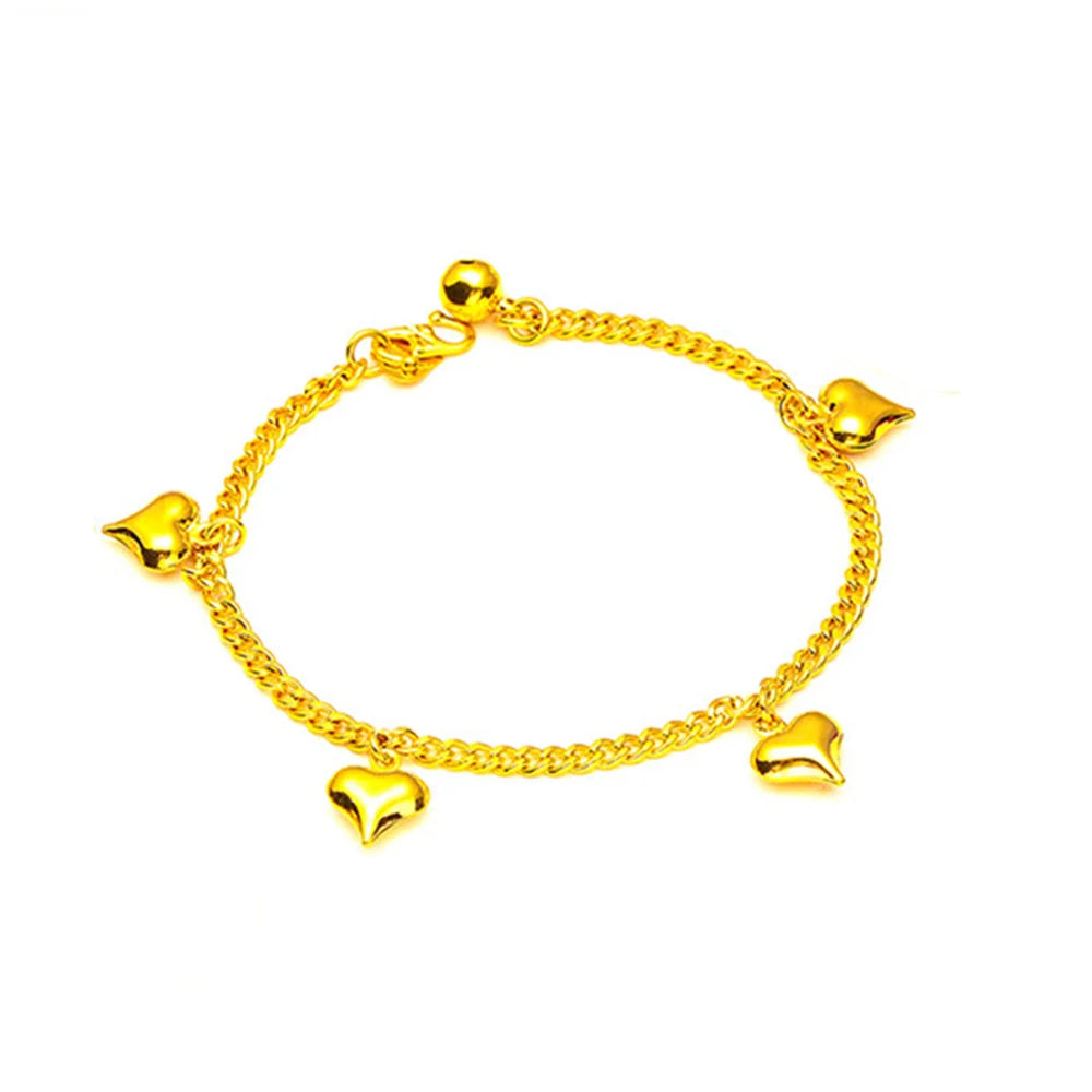 Yellow Gold Color Link Chain Bracelets For Women Five Hearts Charm Bracelet Pulseira Femme Wristband Retro Jewelry Wholesale