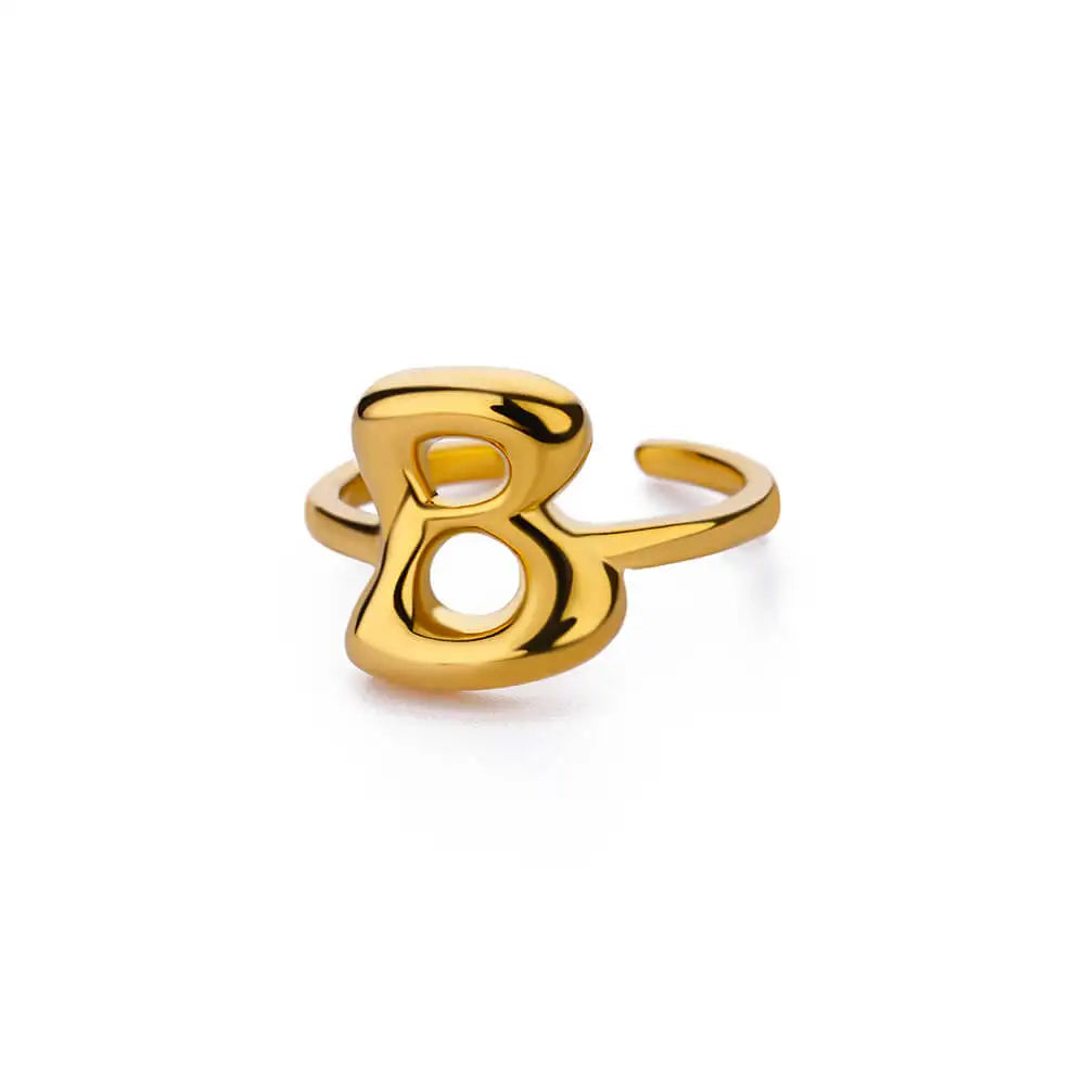 Chunky Initial Letter Rings for Women Gold Color Stainless Steel Ring Classic Alphabet Jewelry Finger Accessories anillos mujer