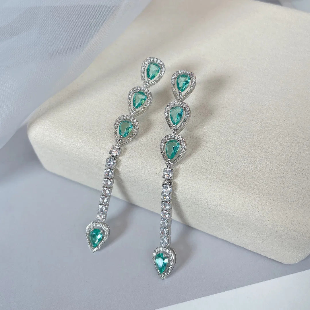 Bilincolor Colored Zircon Light Luxury Long Droplet Shaped Earrings