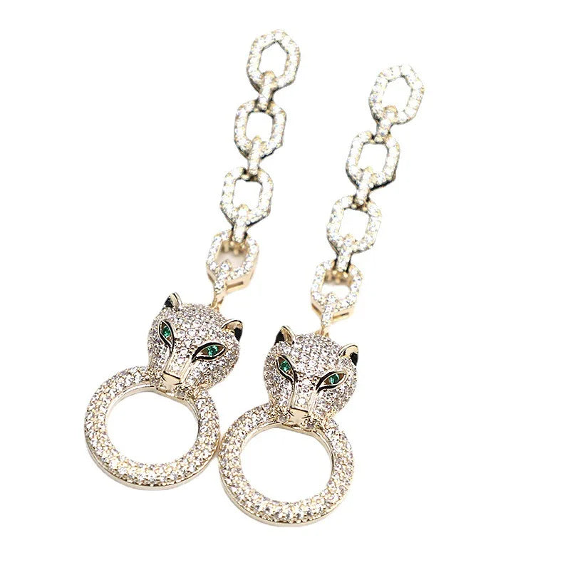 New Fashion Style Heavy Industry Micro Inlaid Zircon  plated Animal Leopard Earrings