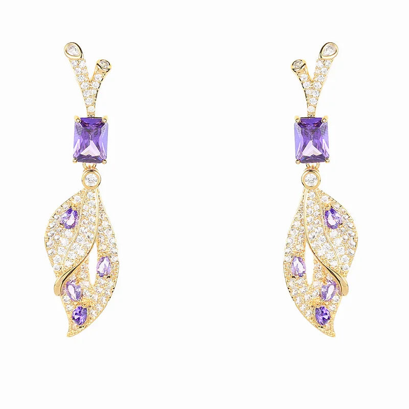 Bilincolor Luxury  New Zircon Leaf  Earrings