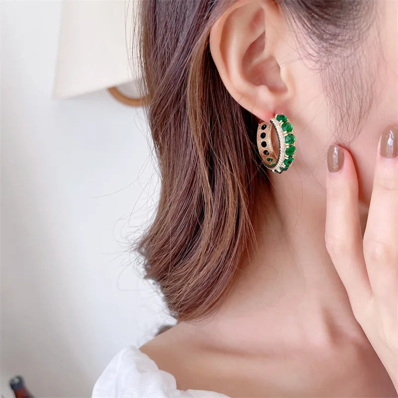 Bilincolor Luxury  Zircon Round C-ring Earrings for Wedding or Party