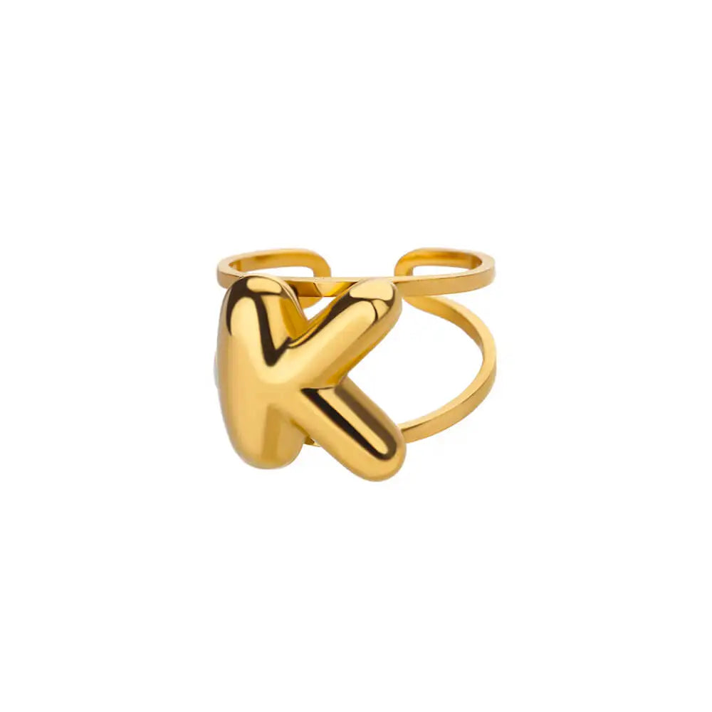 Initials Rings for Women Gold Color Stainless Steel Ring 2024 Trend Opening Couple Band Alphabet Letter Jewelry anillos mujer