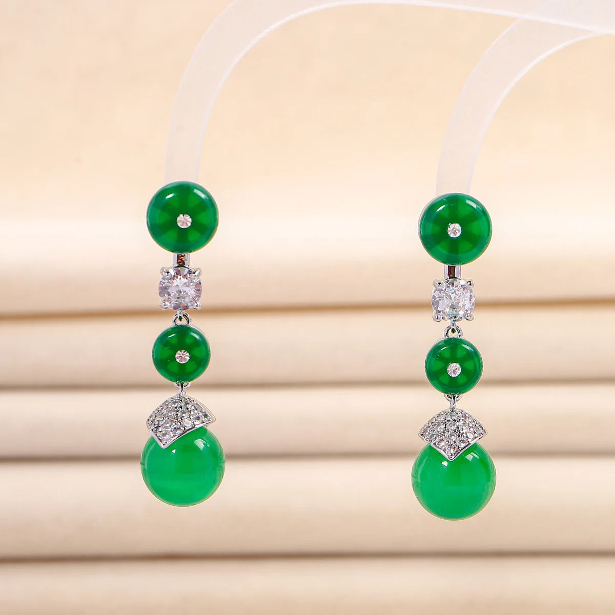 Bilincolor Green Water Drop Set Zircon Earrings for  Women