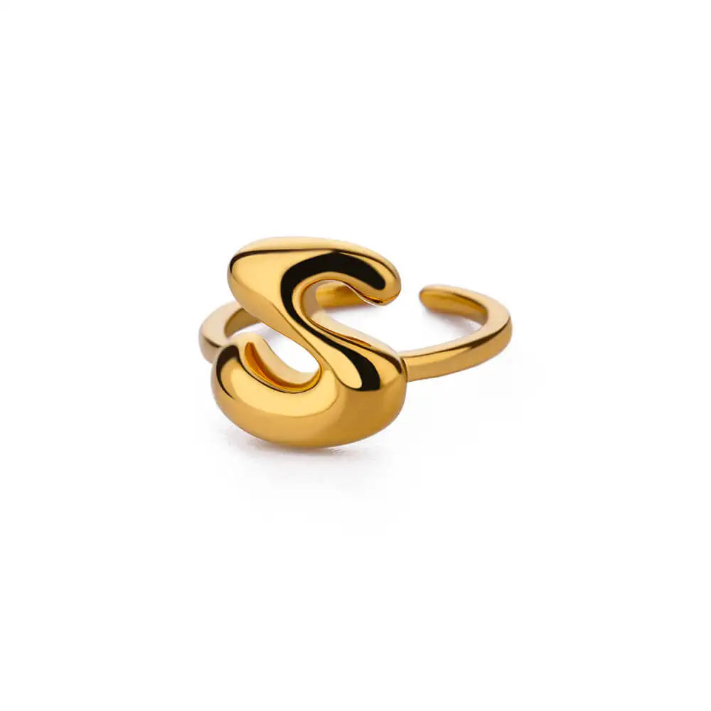 Chunky Initial Letter Rings for Women Gold Color Stainless Steel Ring Classic Alphabet Jewelry Finger Accessories anillos mujer