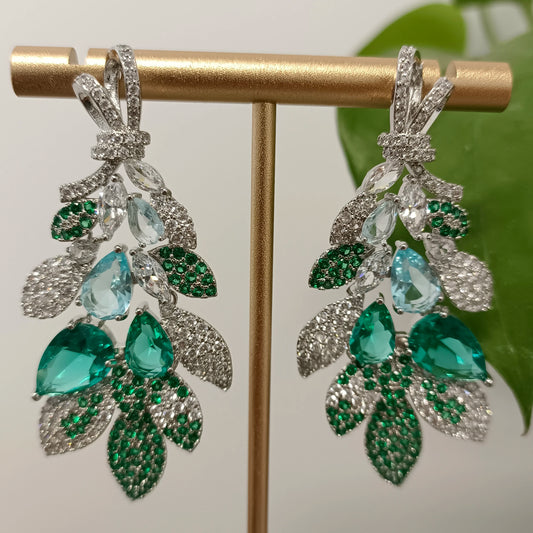 Bilincolor Luxury  Water Drop Zircon Leaf Flower Earrings for Wedding or Party