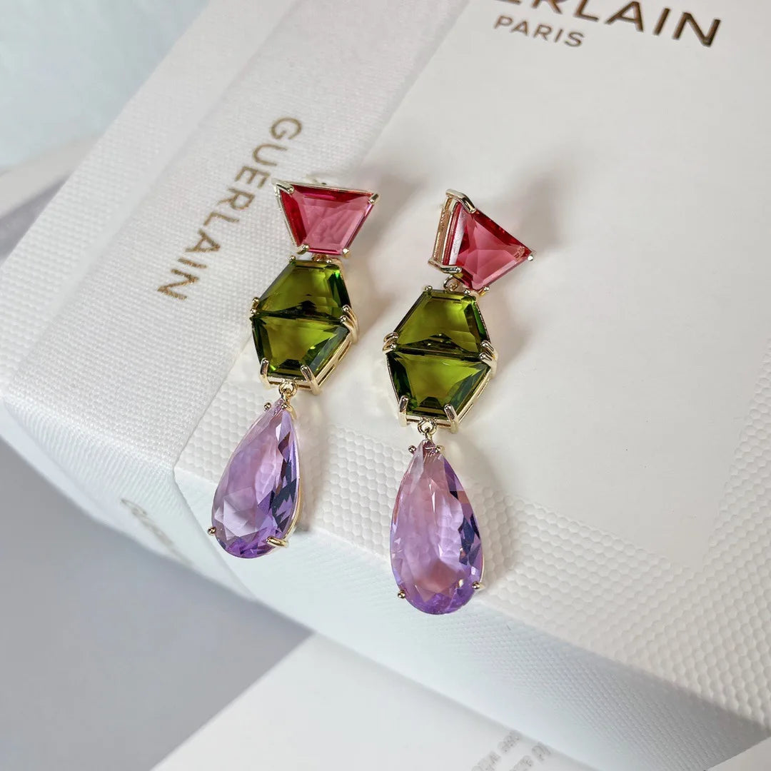 Bilincolor Geometric Colored Zircon Light Luxury Water Drop Shaped Earrings