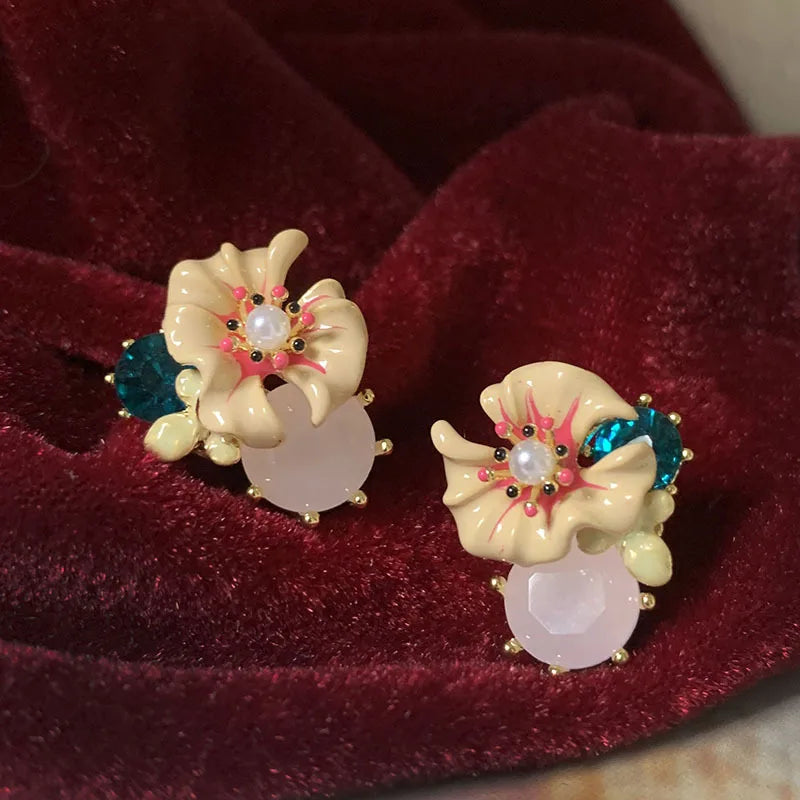 Bilincolor  Enamel 3D Flower Earrings for Women