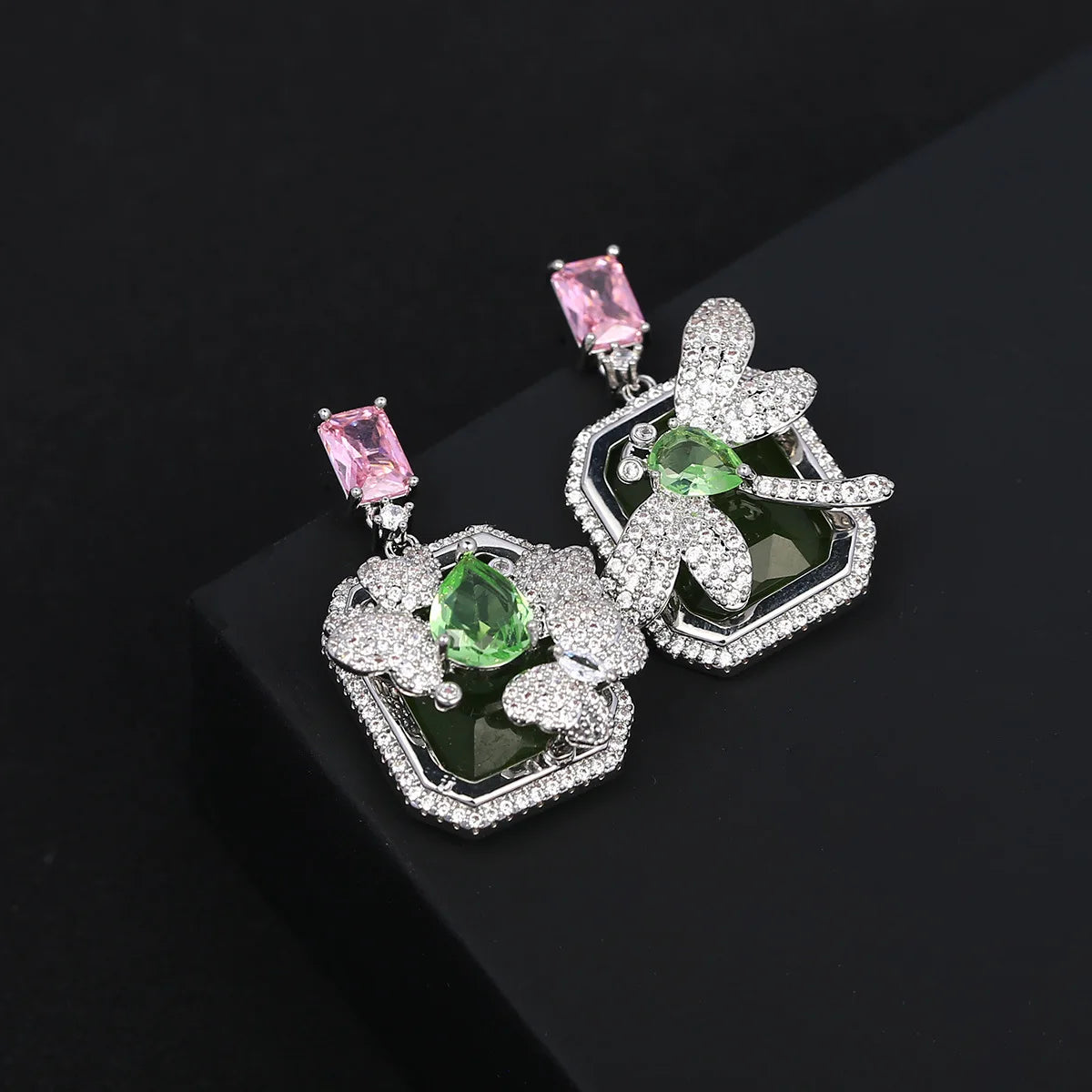 Bilincolor Luxury Zircon Butterfly Dragonfly Earrings for Wedding or Party