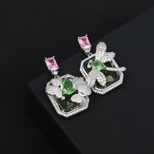 Bilincolor Luxury Zircon Butterfly Dragonfly Earrings for Wedding or Party