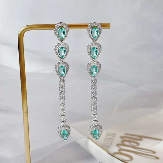 Bilincolor Colored Zircon Light Luxury Long Droplet Shaped Earrings