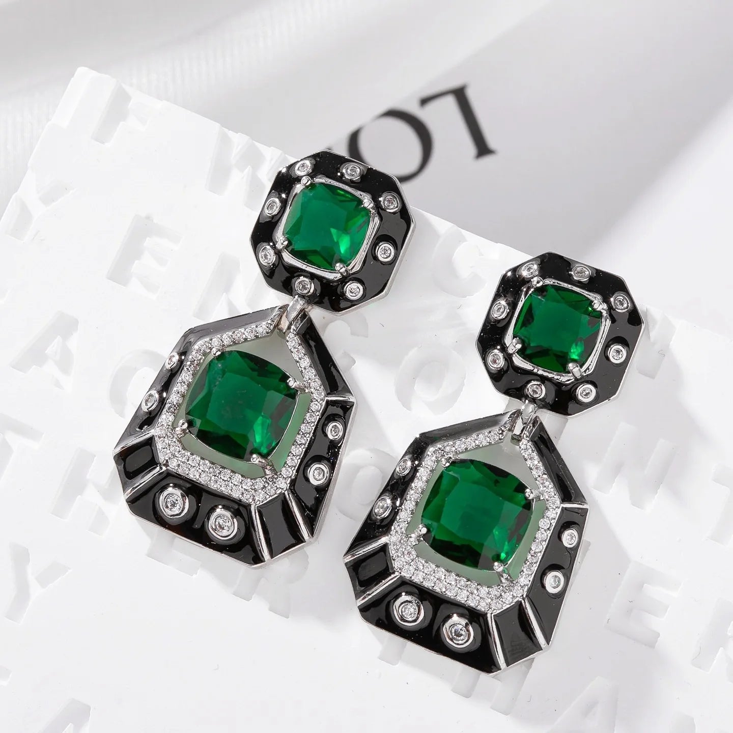 Bilincolor Geometric Zircon Quadrangle Light Luxury Earrings  for Women