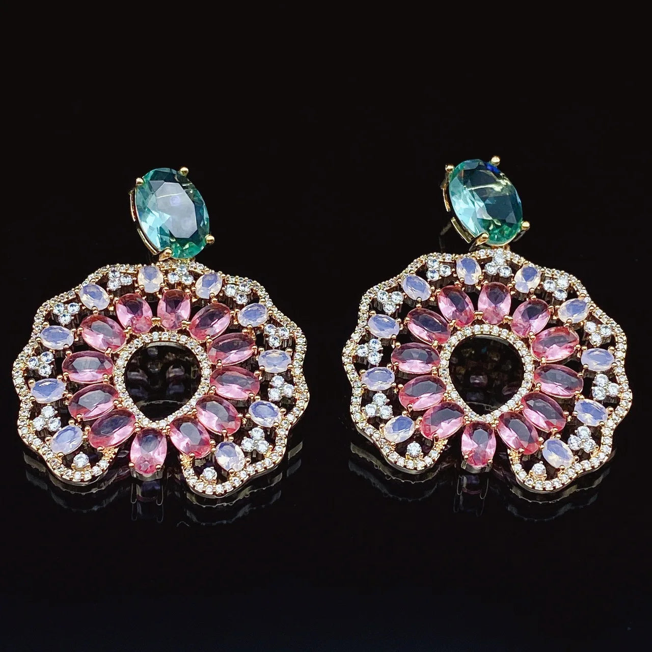 Bilincolor Zircon Fine-worked Micro-inlaid High-grade Color Matching Earrings For Women