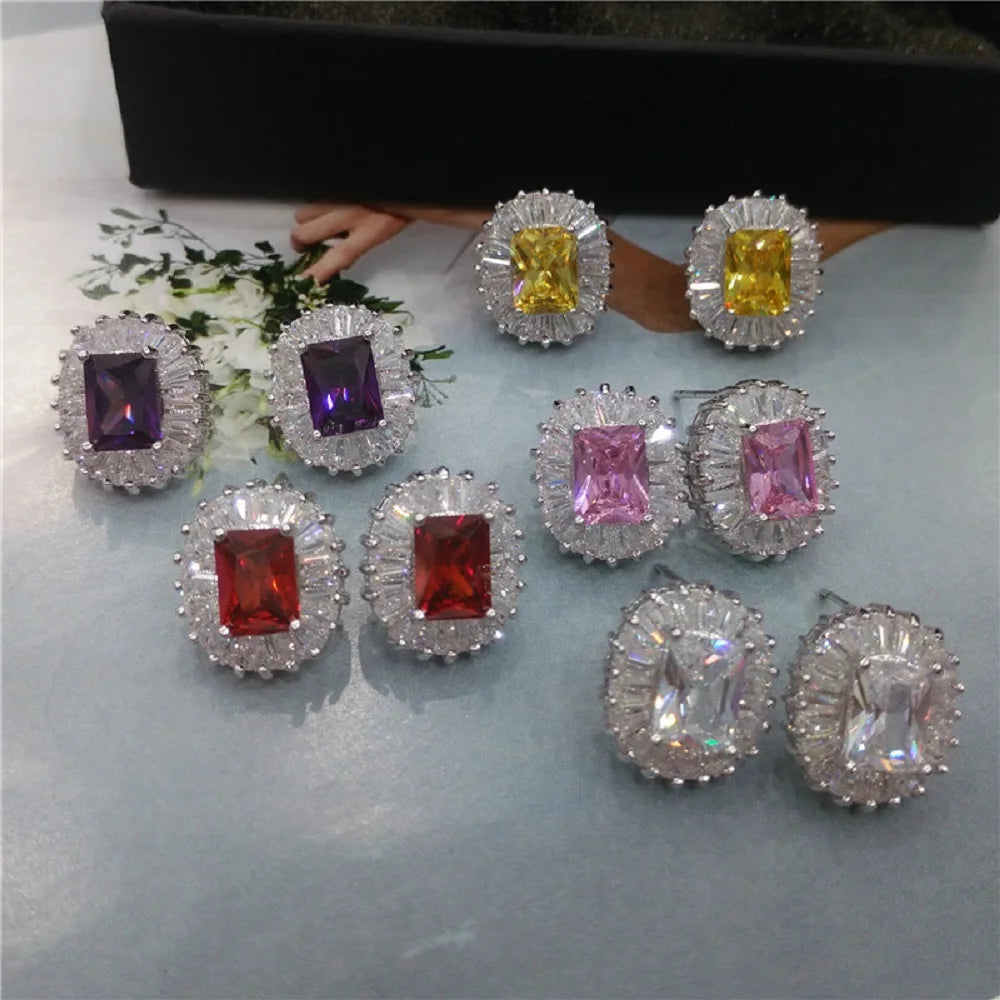 Bilincolor Yellow Square Cubic Zircon Stud Earring for Wedding or for Party