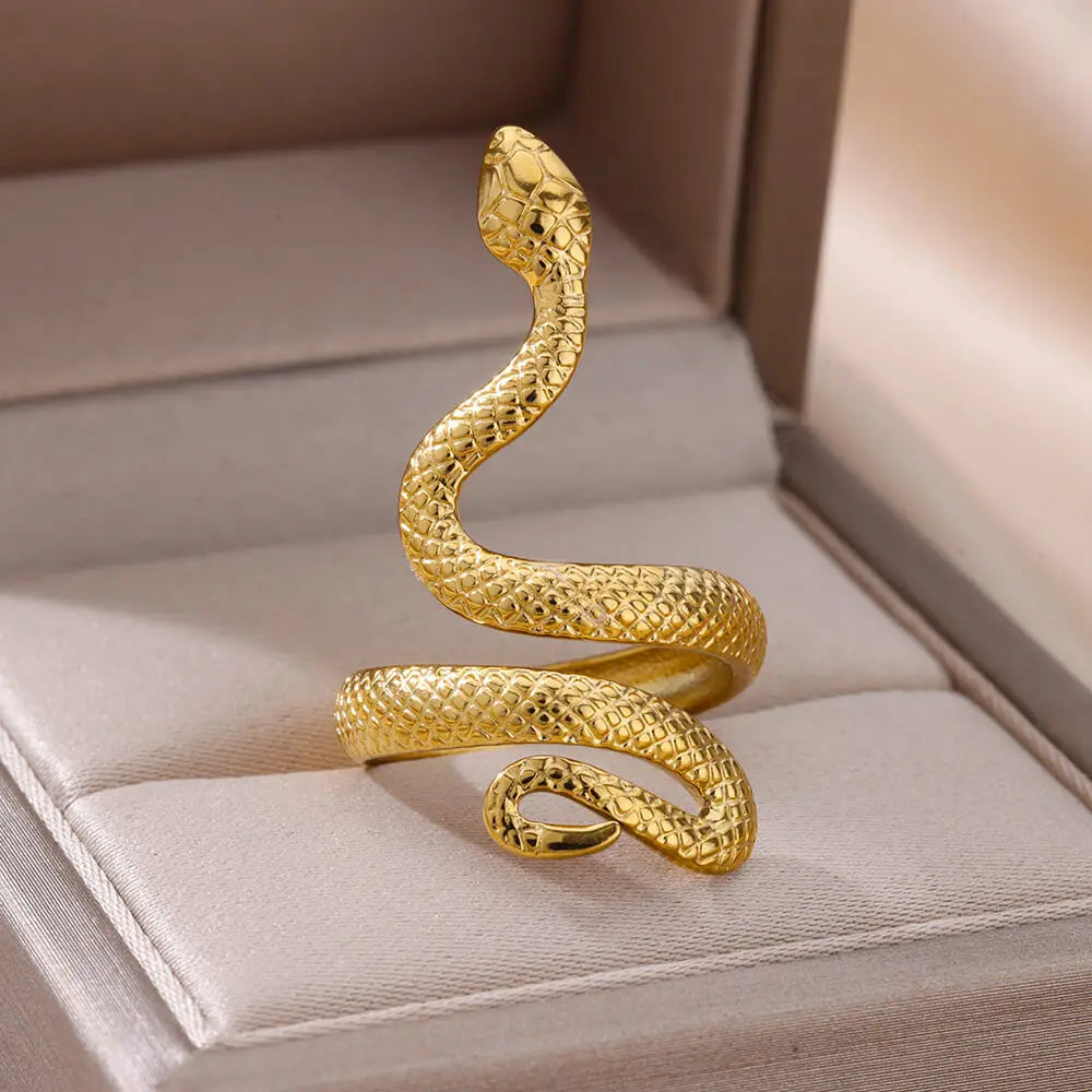 Snake Rings for Women Men Stainless Steel Ring Gothic Gold Color Couple hombres Aesthetic Jewelry Christmas Gift anillos mujer