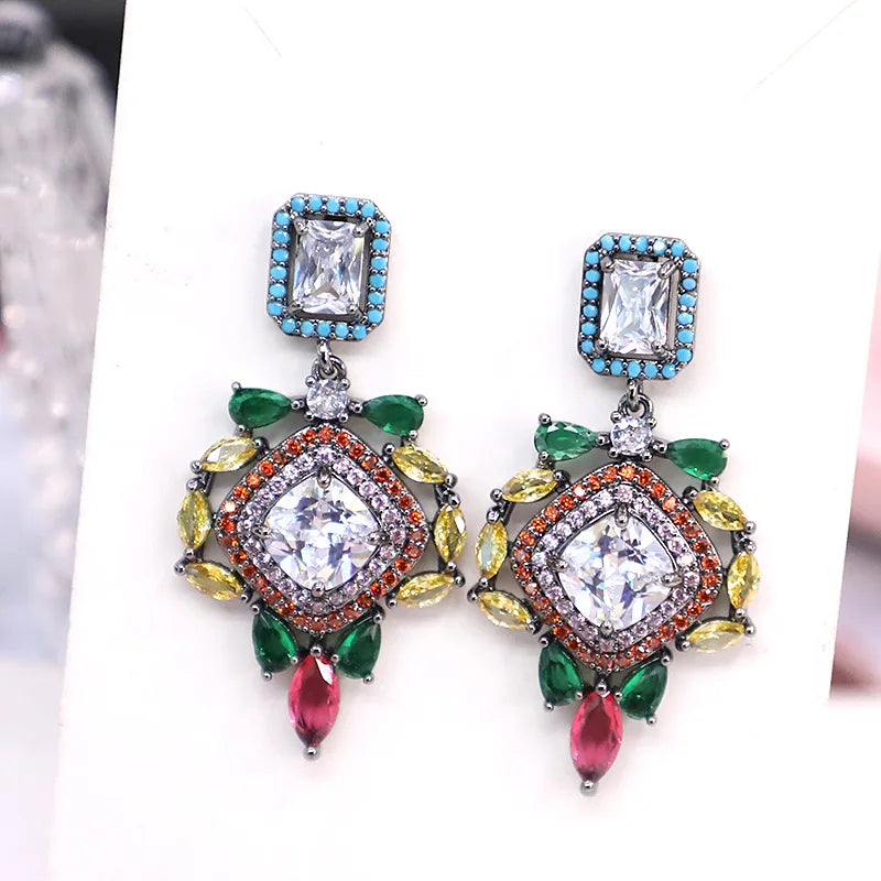 Bilincolor Micro Inlaid Zircon Retro Square Earrings For Women