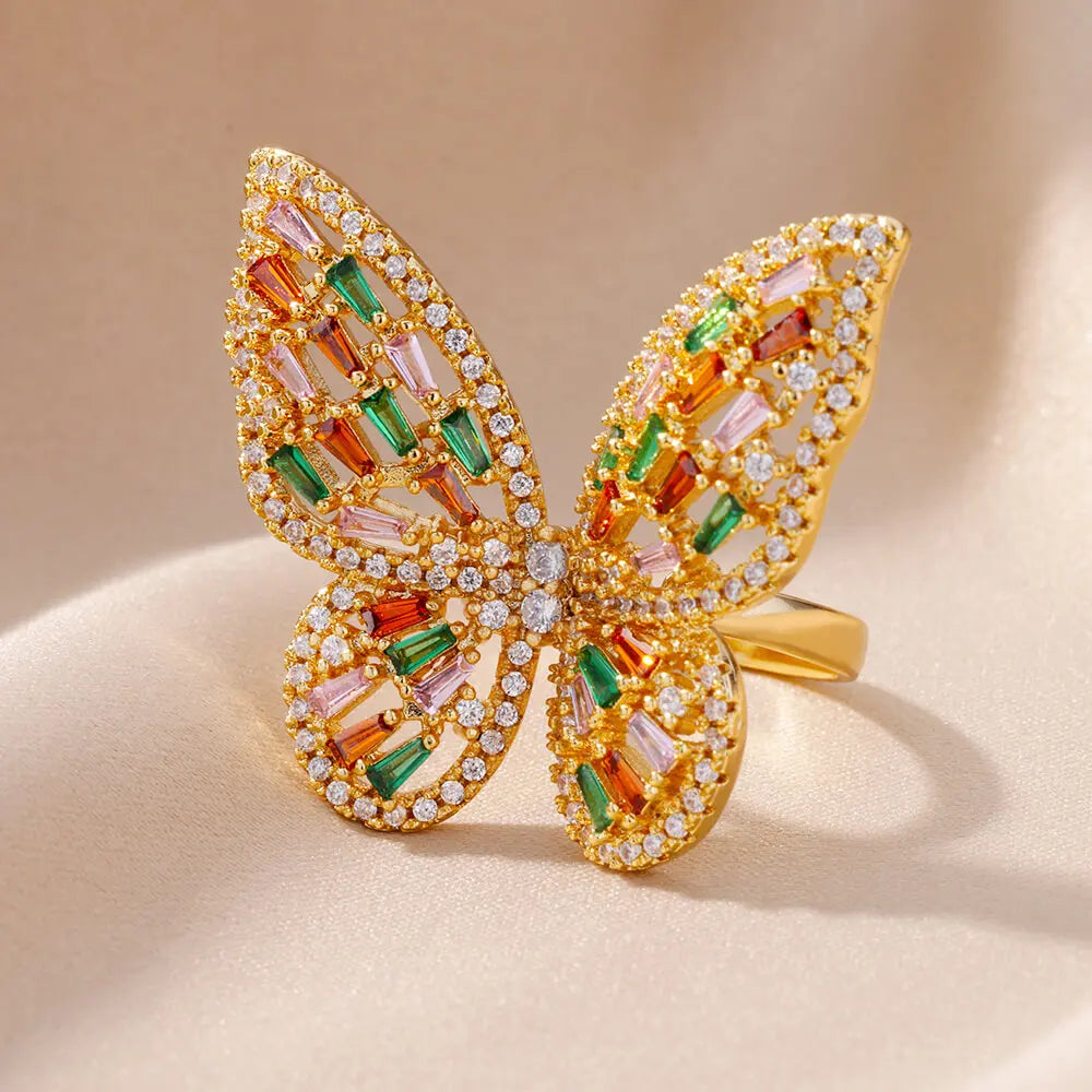 Luxury Butterfly Rings for Women Cubic Zirconia Gold Color Stainless Steel Ring 2024 Trend New in Wedding Jewerly anillos mujer