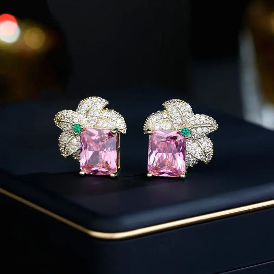 Bilincolor Super Shiny Square Large Zircon Leaf Earrings for Women