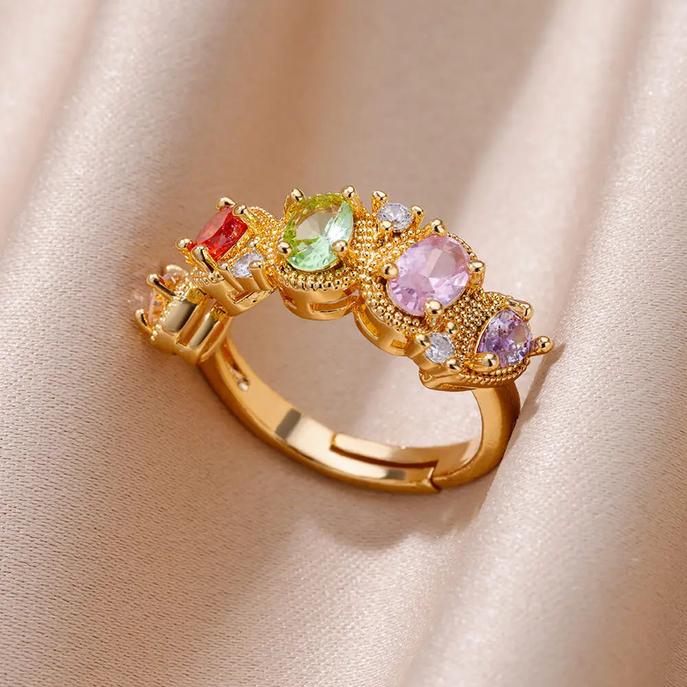 Ears of Wheat Rings for Women Colored Zircon Adjustable Stainless Steel Ring 2024 Trend New in Wedding Jewelry anillos mujer