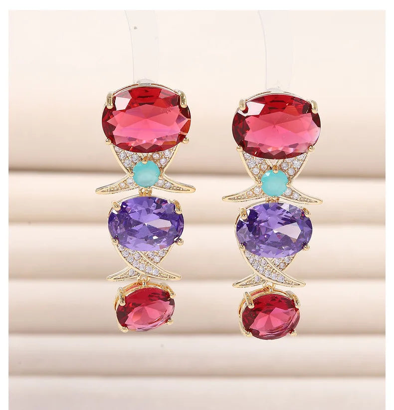 Bilincolor Colored Large Zircon Fashion Personality Cross Earrings For Women