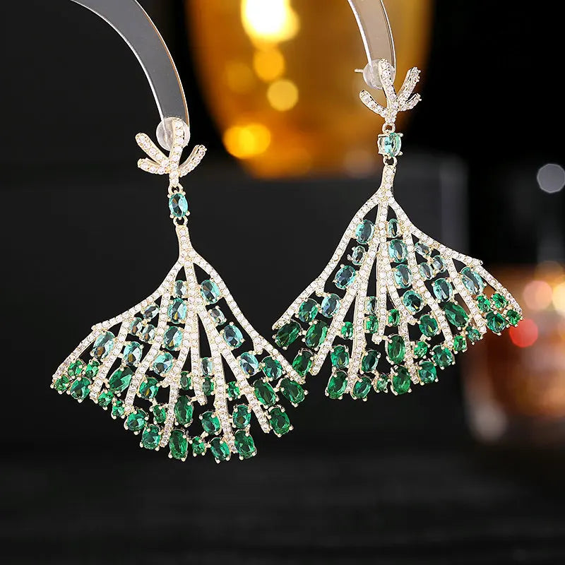 Bilincolor Light Luxury High-class Banquet Dress Fan-shaped Small Skirt Temperament Earringsfor Party or Wedding