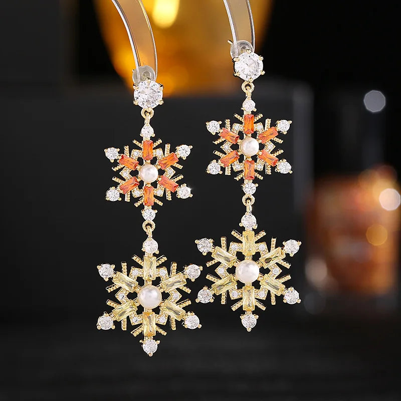 Bilincolor Light Luxury  Zircon Snowflake Earrings for Wedding or Party