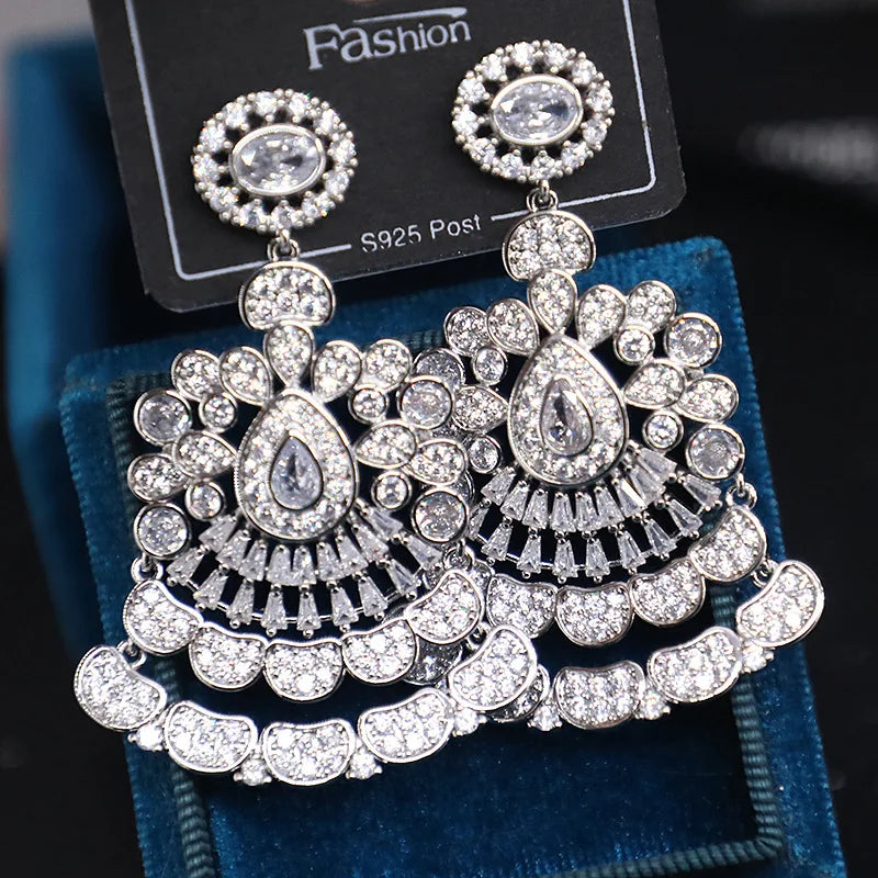 Bilincolor Micro Set Zircon Indian Style Water Drop Earrings for Women